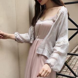Spaghetti-strap Midi Tulle Dress / Lace Trim Jacket