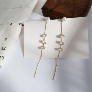 Rhinestone Faux Pearl Dangle Earring 1 Pair - S925 Silver - Gold - One Size