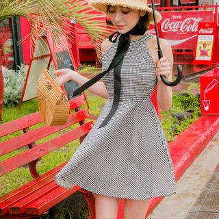 Halter Gingham A-line Mini Dress