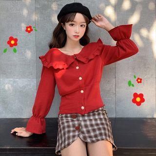 Long-sleeve Buttoned Ruffled Top As Shown In Figure - One Size