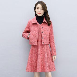 Set: Houndstooth Buttoned Jacket + Sleeveless Dress