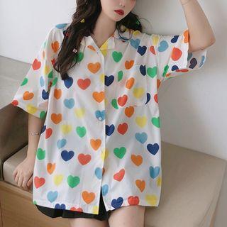 Short Sleeve Heart Printed Shirt