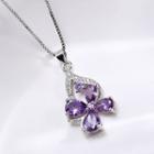 925 Sterling Silver Faux Crystal Clover Pendant Pendant Only - Purple & Silver - One Size