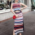 Striped Sleeveless Open Front Midi Knit Dress Multicolor - One Size