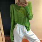 Plain Long-sleeve Knit Top / Plain High-waist Loose-fit Pants