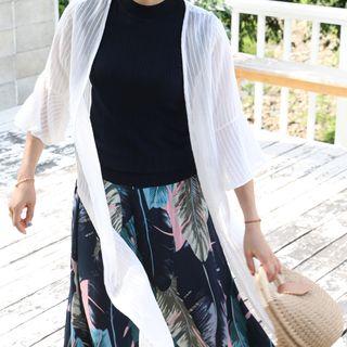 Open-front Frilled-sleeve Robe Cardigan