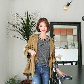 Wide-lapel Doubled-breasted Trench Jacket