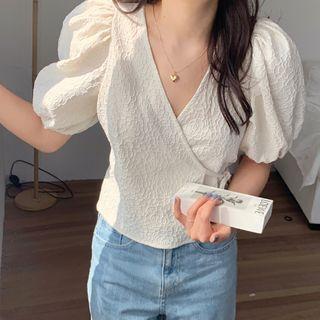 Puff-sleeve Wrap Blouse As Shown In Figure - One Size