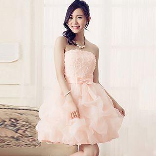 Rosette Strapless Mini Prom Dress