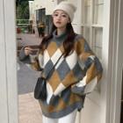 Mock-neck Argyle Sweater Brown & Gray - One Size