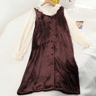 Set: Plain Embroidered Blouse + Plain Pinafore Dress