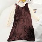 Set: Plain Embroidered Blouse + Plain Pinafore Dress