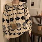 Floral Jacquard Sweater Beige - One Size