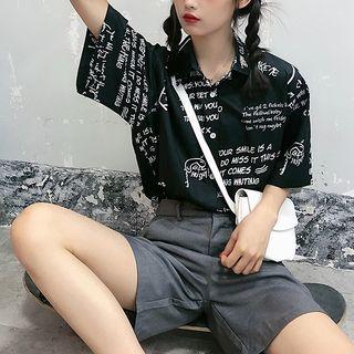Lettering Short-sleeve Shirt Black - One Size