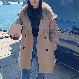 Long-sleeve Furry Trim Tie-waist Jacket