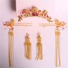 Retro Wedding Set: Hairband + Hair Pin + Earring Set - Clip-on Edition - Gold & Red - One Size