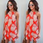 Leaf Print Halter Sundress