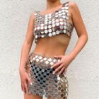 Sequined Crop Camisole Top / A-line Skirt