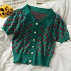 Argyle Slim-fit Crop Knit Shirt Green - One Size