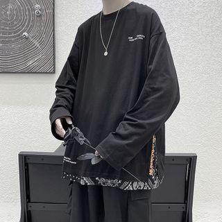 Long-sleeve Paisley Print Trim T-shirt