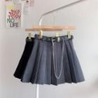 Chain Belted Pleated Mini Skirt
