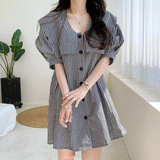 Short-sleeve Collar Mini Smock Dress
