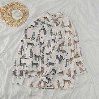 Long-sleeve Animal Print Long Shirt