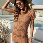 Short-sleeve Turtle Neck Knit Top