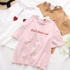 Letter Embroidered Bow Accent Short Sleeve T-shirt
