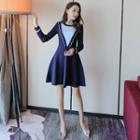 Scallop Trim Long-sleeve Knitted A-line Dress