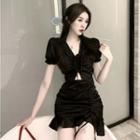 Short-sleeve Drawstring Mini Dress / Undershorts