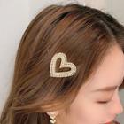 Heart Rhinestone Faux Pearl Hair Clip Gold - One Size
