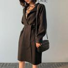 Open-front Wool Blend Knit Coat With Sash