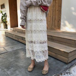 Layered Pleated Lace Skirt Almond - One Size