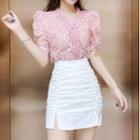 Puff-sleeve Blouse / Shirred A-line Skirt