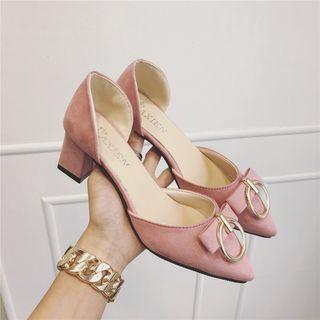 Metal Ring Pointy-toe Block-heel Pumps