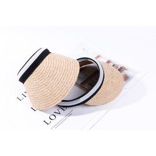 Straw Visor B23303 - Black & White Stripes - Flaxen - One Size