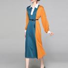 Long-sleeve Color Block Polo Midi Dress