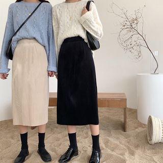 Midi Straight-fit Corduroy Skirt