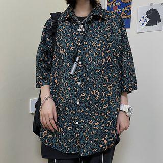 Short Sleeve Leopard Print Oversized Shirt