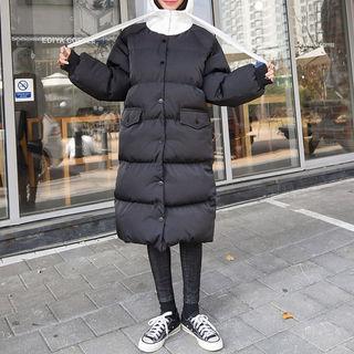 Contrast-hood Padded Long Coat