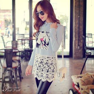 Lace Hem Printed Blouse