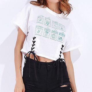 Printed Lace Up Side Short Sleeve T-shirt