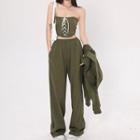 Lace-up Tube Top / Wide Leg Pants / Zip Hoodie