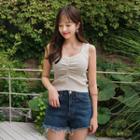 Shirred-front Cropped Camisole Top