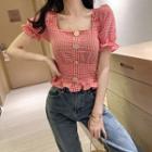 Square-neck Checked Crop Shirt