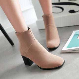 Faux Suede Chunky Heel Ankle Boots