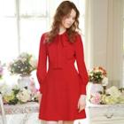 Plain Bow Accent Long Sleeve Dress