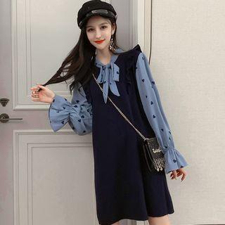 Long-sleeve Dotted Knit Shift Dress