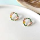 Faux Pearl Alloy Starfish Hoop Earring 1 Pair - Stud Earrings - Green & Pink - One Size